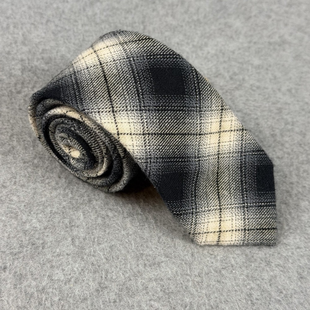 Onassis Skinny Neck Tie Black Gray Ivory Plaid 100% Cotton NWT Mens‎ 60x2.5"